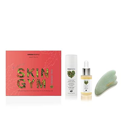 Green People Rio rivitalizzante per la cura della pelle | Set regalo con olio per il viso biologico e pietra di giada Gua-Sha | Bellezza naturale per pelle normale e secca | Senza parabeni e etanolo