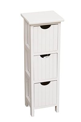 MIMBRE NATURAL CAJONERA Vertical Blanca - 3 CAJONES-Cajonera de Madera Blanca con 3 cajones a líneas Verticales. Ideal para Decorar Las Habitaciones o baños del hogar.(21×19×62)
