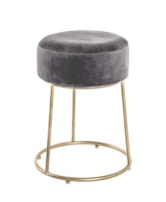HAKU Möbel Kruk antraciet, goud, MDF, metaal, textielstof - Maat: H 46 cm x Ø 30 cm, Stijl: Art Deco