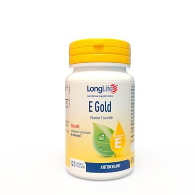 LongLife® E Gold 90 UI | Vitamine E sous forme de d-alpha-tocophérol | Forme la plus puissante de vitamine E| Action antioxydante | 3 mois de traitement | Sans gluten