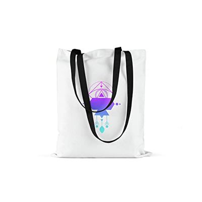 Bonamaison Bolso De Mano Impreso, 100% Algodón, Bolso de la Compra Reutilizable, Bolso De Compras, Ecológico, Plegable, Bolso de Tela de Lona con Asas Negras, 48x55 Cm - Fabricado en Turquía