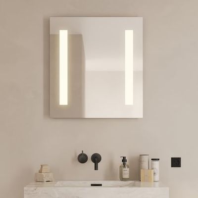 Loevschall Godhavn fyrkantig spegel med belysning | LED-spegel 60 x 65 cm | Badrumsspegel med LED-belysning | justerbar badrumsspegel med belysning