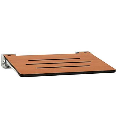 Seachrome Slimline - Doccia pieghevole da parete, sedile in teak con telaio argentato