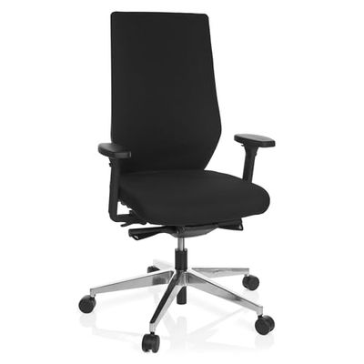 hjh OFFICE, PRO-TEC 700 krzesło biurowe, obrotowe, kolor czarny, wytrzymała tkanina, ergonomiczne oparcie z regulacją wysokości oparcia, podłokietniki, miękka poduszka, regulowana wysokość