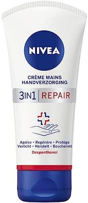 NIVEA Crème mains 3 en 1 Repair Peaux Très Sèches & Rugueuses (1 x 75 ml), soin mains hydratant formule riche et non grasse, crème hydratante réparatrice au Dexpanthenol