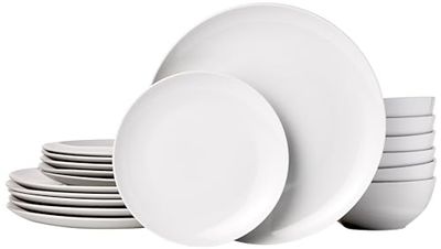 Amazon Basics - Louça, 6 serviços, embalagem de 18, porcelana branca lisa