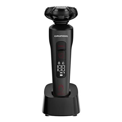 Grundig ProClub MS 9130 - Rasoio da uomo, sensore BeardCare, corpo esterno in plastica riciclata al 61% in plastica riciclata, Titanium Blades, Wet & Dry, rasoio a pelo lungo, nero opaco e rosso