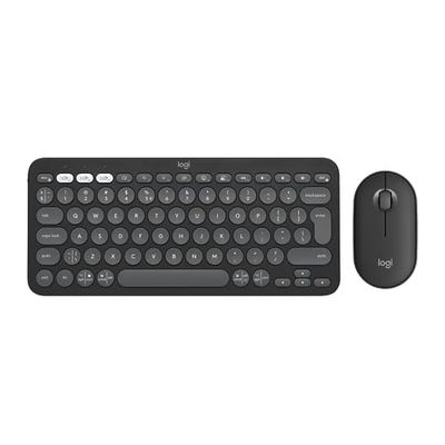 Logitech Pebble Keys 2 K380s, Multi-Device Bluetooth Wireless Keyboard + Pebble Mouse 2 M350s Slim Bluetooth Wireless Mouse - Graphite