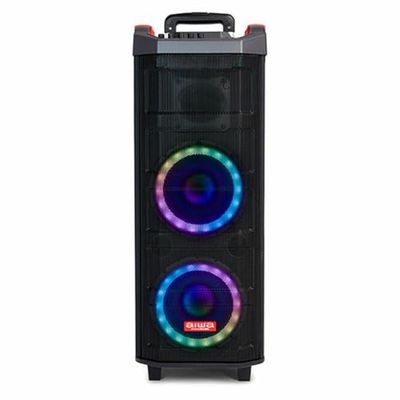 Aiwa KBTUS-608 : système audio TWS avec 600 W de puissance et éclairage frontal RVB (Bluetooth, haut-parleurs 8" avec technologie Hyperbass, 12 V, USB, micro SD, microphones inclus). Couleur : noir.