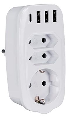 MaxTrack Meervoudige adapter met USB-laadfunctie NV81L - stekkeradapter USB C, meervoudige stekker voor stopcontact - 7-in-1, universele oplader voor 7 apparaten - USB A en USB C-aansluitingen - CEE