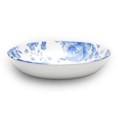 Wade WA967015BLU Blue Floral Pasta Bowl with Pale Blue & White Floral Pattern, Crafted from Earthenware, Made in Stoke-on-Trent, 22.5cm, Blue
