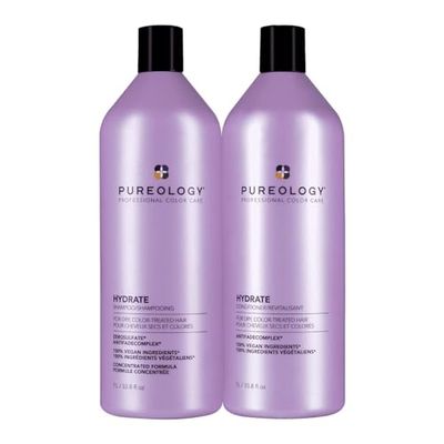 Pureology Hydrate Moisturising Shampoo and Conditioner Duo Set, For Medium to Thick Dry, Colour Treated Hair, Vegan Formulas, Sulphate Free for a Gentle Cleanse 1000ml