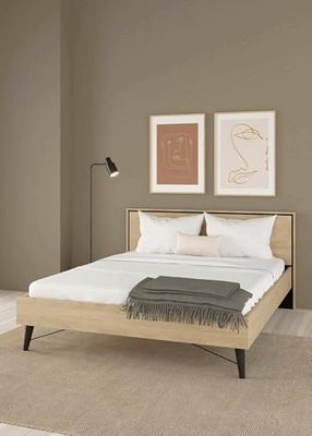 Dmora - Lit Double Abella, Sommier pour Chambre, Literie par Chambre, Support de Matelas, 207x173 h91 cm, Chêne Clair