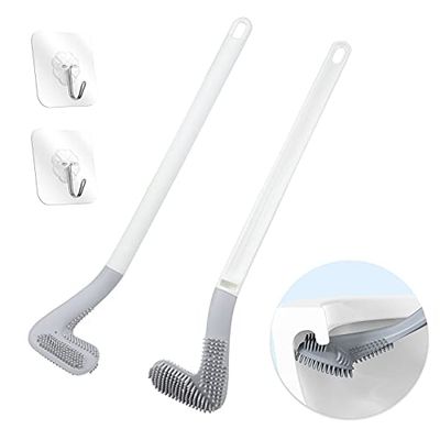 Homgaty Paquete de 2 cepillos de Inodoro de Golf, Cepillo de Inodoro de Mango Largo, Cepillo de Inodoro de Silicona Flexible Flexible y Flexible, cepillos de Inodoro para baño, 360 Grados, sin