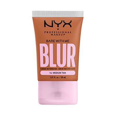 NYX Professional Makeup Fond de Teint Effet Flouté Bare With Me Blur, Couvrance Moyenne, Fini Mat Naturel, Niacinamide, Matcha & Glycérine, Hydratation Jusqu'A 12H, Teinte : Medium Tan (14)