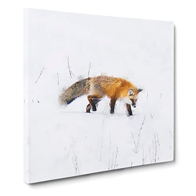 Red Fox Prowling in Wyoming Painting Modern Canvas Wall Art Print Ready to Hang, Framed Picture for Living Room Bedroom Home Office Décor, 14x14 Inch (35x35 cm)