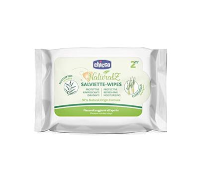 Chicco NaturalZ Chusteczki ochronne, 20 szt., Naturalna ochrona podczas sezonu letniego, z trawy cytrynowej i eukaliptusa, ochrona dnia i nocy