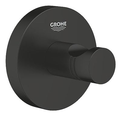 GROHE Start QuickFix 411732430 - Gancio per accappatoio (metallo, fissaggio nascosto, viti e tasselli, colla rapida extra facile da montare), misura 45 mm, nero opaco