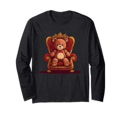 Oso de peluche divertido con trono y corona para amantes del reino Manga Larga