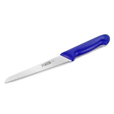 Thermohauser Cuchillo de cocina de hoja de acero con filo ondulado unilateral y mango de plástico azul, hoja de 18 cm
