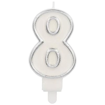 Folat 24168 taartkaars Simply Chique Silver cijfer/cijfer 8-9 cm verjaardagskaarsen voor verjaardag, verjaardagsdecoratie, voor kinderfeesten, bruiloften, bedrijfsfeesten, jubilea, zilver, 9 cm