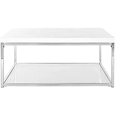 Safavieh Madera glamurosa, en Blanco y Cromo, 90 x 90 x 39.87 Pulgadas