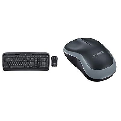 Logitech MK330 Wireless Combo Keyboard and Mouse, USB, Long Battery Life, Compatible - Black + Wireless Mouse for Windows, Mac and Linux - Grey