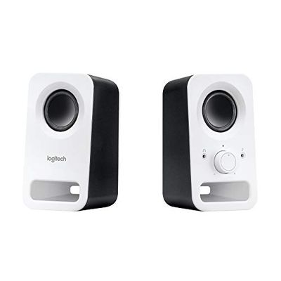 Logitech Z150 Enceinte PC, son stéréo, 2 haut-parleurs, puissance de crête de 6 watts, entrée 3,5 mm, contrôleur de haut-parleur droit, prise casque, prise britannique, PC/TV/téléphone portable, Blanc