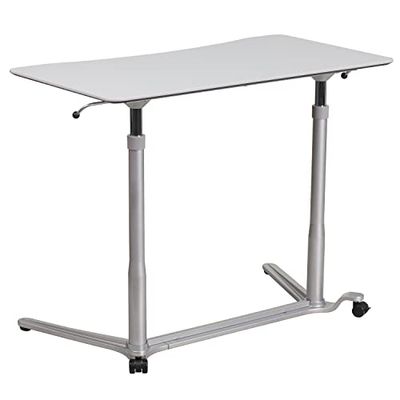 Flash Furniture Bureau d'ordinateur Ergonomique Assis, Debout, Métal, Gris Clair, Set of 1