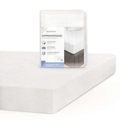 SWEET HOME - Couvre et Protège-Matelas 1 Carré Demi Jersey et Coton, Antibactérien Antitranspirant, Surmatelas Idéal pour Linge de Lit et Oreillers, Protege Matelas 130x200 cm avec Angles Élastiques