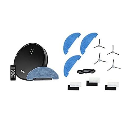 Venga! Robot Aspirateur Laveur, RVC 3000, Noir - avec Kit de Pièces Détachées (4 Brosses Latérales, 1 Brosse Rouleau, 3 Serpillères, 3 Kits Filtres)