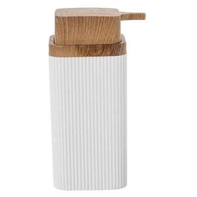 Distributeur de Savon de Bain Acrylique Blanc et Naturel 7 x 7 x 15 cm