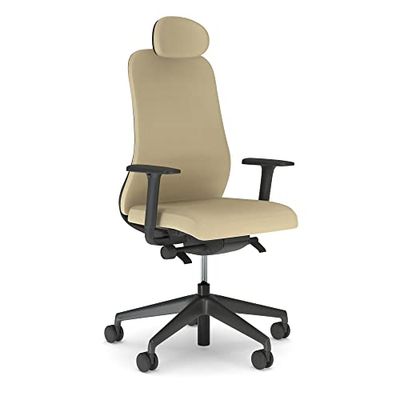 Nowy Styl Souly Bureaustoel, synchroonmechanisme met zitdiepteverstelling, pocketveringzitting, 2D-armleuningen, 3D-hoofdsteun, ergonomisch, kunststof, beige, zwart