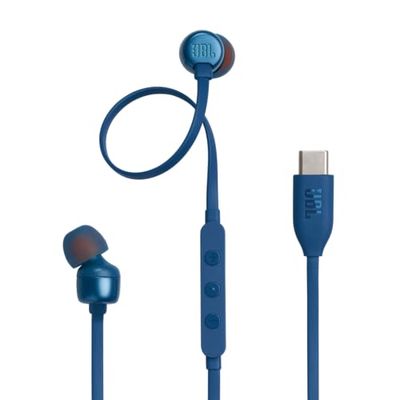 JBL Tune 310 C Bedraade in-ear oortjes met microfoon, met JBL Pure Bass Sound en een 3-knops afstandsbediening, in het blauw