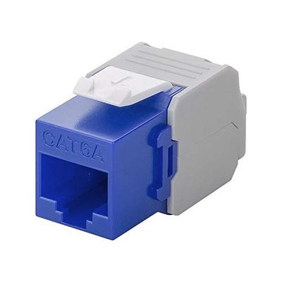 Goobay 90688 Keystone Module RJ45-bus/CAT 6A netwerkstekker 500 MHz/UTP Ethernet Socket 8P8C / LSA montage voor 5-9 mm netwerkkabel/blauw