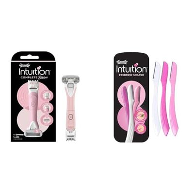 Wilkinson Sword - Intuition Complete Bundle for Women | Includes Razor Handle + 1 Blade Refill and Intuition Eyebrow Shaper