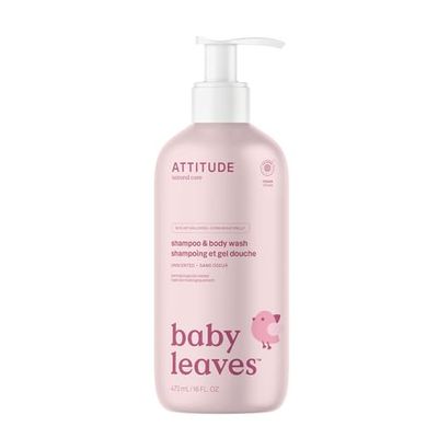 ATTITUDE 2in1 Hair Shampoo and Body Wash for Baby, Plant and Mineral-Based Gentle Formula, EWG Verified, Vegan Baby Products, Unscented, 473 mL