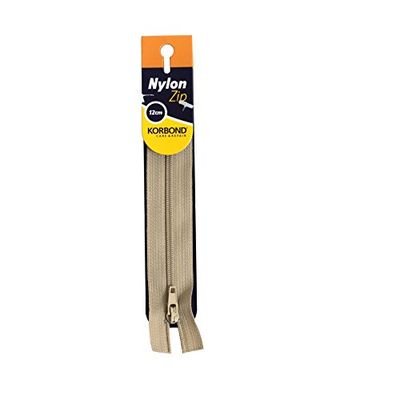 KORBOND 12cm Khaki Nylon Closed Ended Zip 4.7inches – Ideal for Sewing, Tailoring, Crafting Cushions or Garments