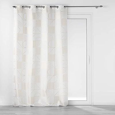Douceur d'Intérieur, Lineor - Cortina con Ojales (140 x 260 cm), Color Blanco y Dorado, poliéster Estampado metálico,
