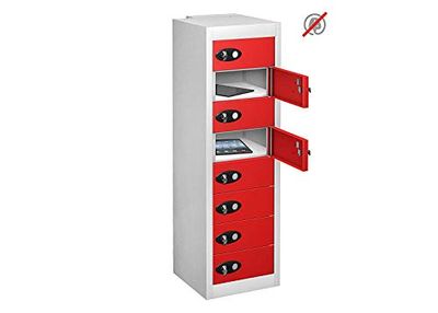 8 Vision Panel Door Tablet Storage LOW Locker, Red, Hasp Lock
