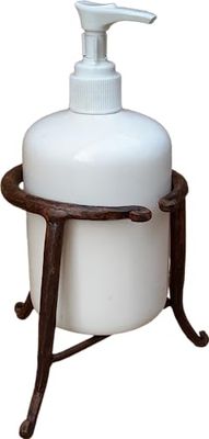 ARMONIE D'EPOCA Dosatore sapone in ceramica con supporto in ferro forgiato (Bordo marrone)
