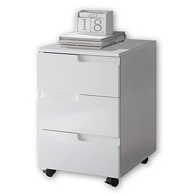 Stella Trading Spice Secretária com rodas em branco alto brilho - gaveta móvel com gavetas - móveis de escritório modernos jogo completo, Engineered Wood, 40 x 60 x 45 cm