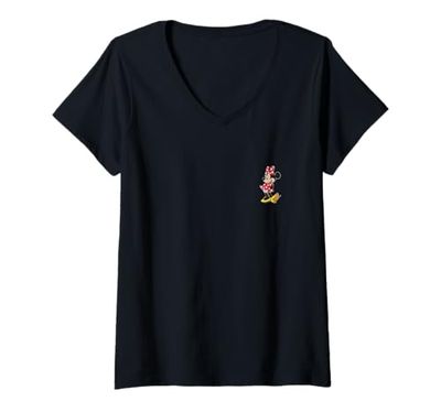 Womens Disney Minnie Mouse Cute Classic Polka-Dot Small Pose V-Neck T-Shirt