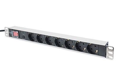 DIGITUS Extensão de 19", 7 tomadas, 1U, 250 VAC, 50/60 Hz, 16A - 4000 W, com proteção contra sobrecarga
