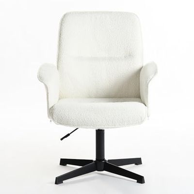 FurnitureR Ergonomiczne Krzesło Biurkowe Do Domu i Biura, Wygodne z Zakrzywionymi Podłokietnikami, Akcentujące Mebel Do Salonu, Sypialni, Beżowe