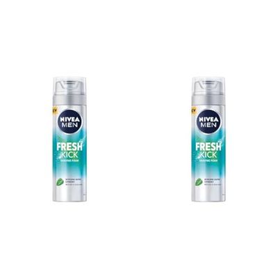 NIVEA MEN Fresh Kick Shaving Foam (200ml), Refreshing Shaving Foam, Shaving Foam for Men Infused with Mint & Cactus Water, Mens Shaving Foam (Pack of 2)