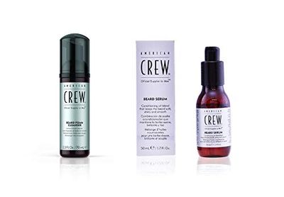 American Crew SIERO+SCHIUMA DETERGENTE BARBA, Beard Serum, Siero Barba per Uomo Idratante, con Proprietà Protettive, 50ml + Beard Foam Cleanser, Schiuma Detergente Attiva, 70ml