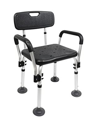 Pepe - Chaise de Douche avec Accoudoirs, Tabouret Médical, Siège Adulte Antidérapant, Assemblage sans Outils, Noir