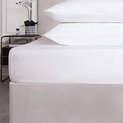 Highams King size-dra-på-lakan, mjukt tyglakan, 220 trådtäthet, djup fickmontering, 100% bomull, blekningsbeständigt underlakan – vit, 150 x 200 x 30 cm