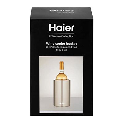 Haier Stainless Steel Tabletop Wine-Champagne Ice Cooler Bucket - Double Walled Design - Universal Size Fits Standard Bottles - Premium Quality